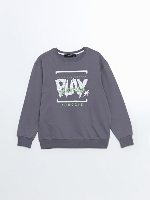 LCW Kids Bisiklet Yaka Baskılı Erkek Çocuk Sweatshirt - W4LR64Z4-ENC