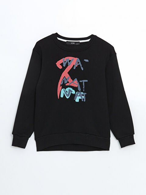 LCW Kids Bisiklet Yaka Baskılı Erkek Çocuk Sweatshirt - W4LR66Z4-HEG