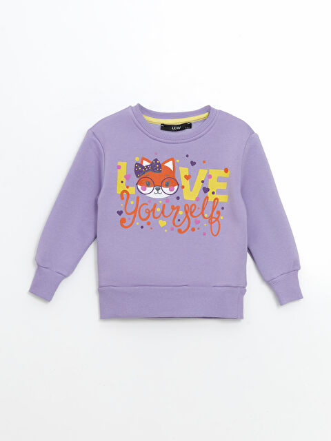 LCW Kids Bisiklet Yaka Baskılı Kız Çocuk Sweatshirt - W4LR67Z1-1FL