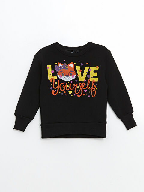 LCW Kids Bisiklet Yaka Baskılı Kız Çocuk Sweatshirt - W4LR67Z1-3Q5