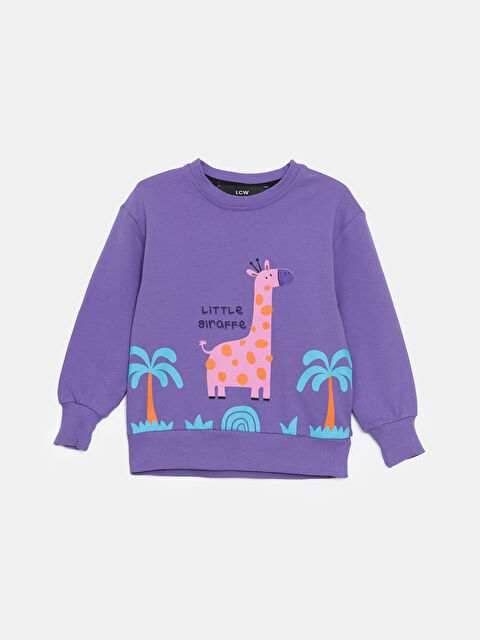 LCW Kids Bisiklet Yaka Baskılı Kız Çocuk Sweatshirt - W4LR69Z1-GPB