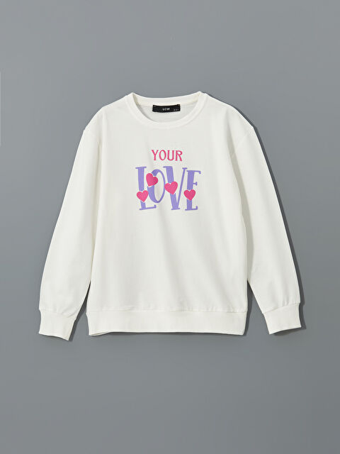 LCW Kids Bisiklet Yaka Baskılı Kız Çocuk Sweatshirt - W4LR76Z4-FDV