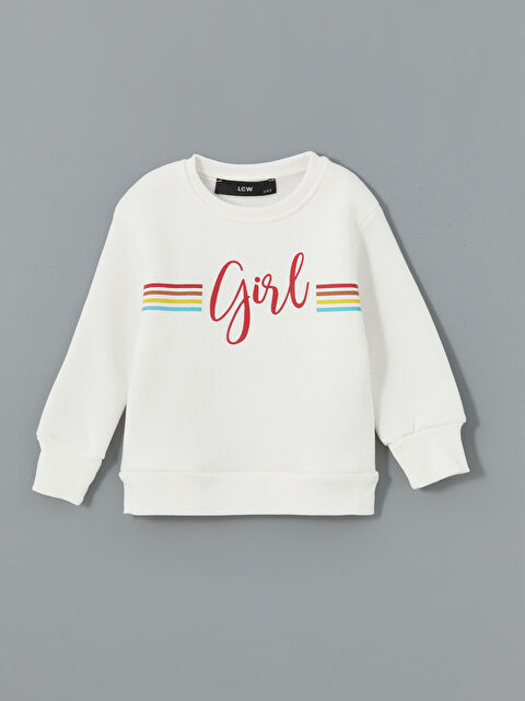 LCW Kids Bisiklet Yaka Baskılı Kız Çocuk Sweatshirt - W4LR85Z1-FDU