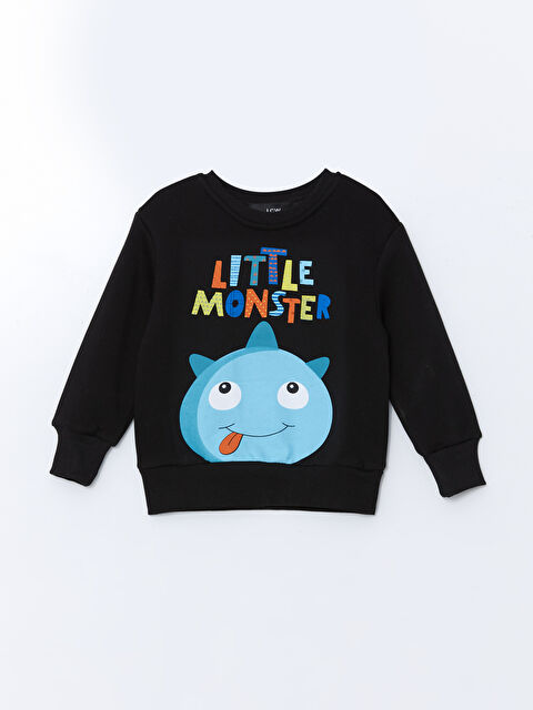 LCW Kids Bisiklet Yaka Baskılı Erkek Çocuk Sweatshirt - W4LR87Z1-HEG