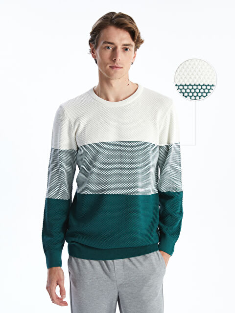 LCWAIKIKI Classic Bisiklet Yaka Uzun Kollu Renk Bloklu Erkek Triko Kazak - W4LS37Z8-EVE