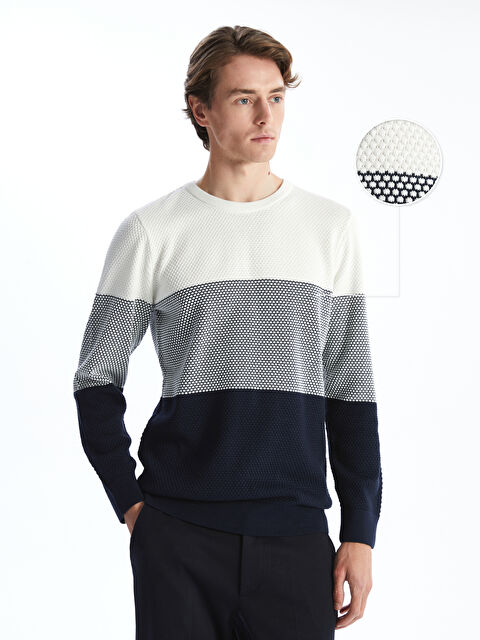 LCWAIKIKI Classic Bisiklet Yaka Uzun Kollu Renk Bloklu Erkek Triko Kazak - W4LS37Z8-RFH