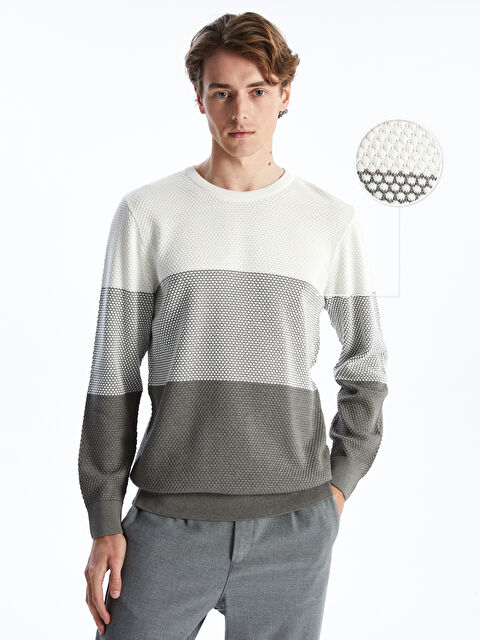 LCWAIKIKI Classic Bisiklet Yaka Uzun Kollu Renk Bloklu Erkek Triko Kazak - W4LS37Z8-SJK