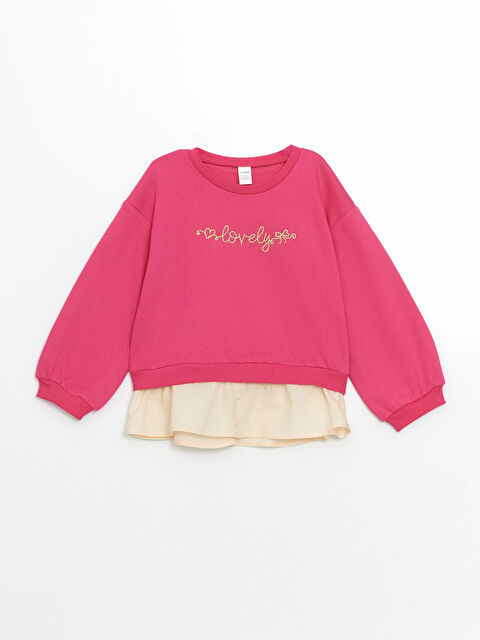 LCW Kids Bisiklet Yaka Nakışlı Kız Çocuk Sweatshirt - W4LS46Z1-GZ6