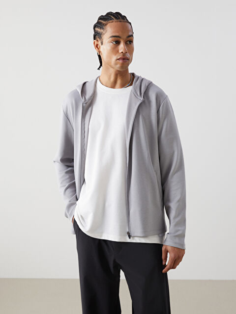 XSIDE ACTIVE Kapüşonlu Uzun Kollu Erkek Fermuarlı Sweatshirt - W4LS56Z8-CWL