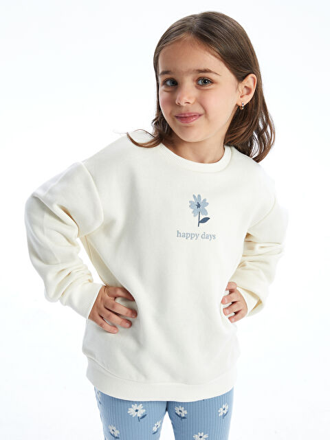 LCW Kids Bisiklet Yaka Çiçekli Kız Bebek Sweatshirt ve Tayt 2'li - W4LS75Z1-FRC