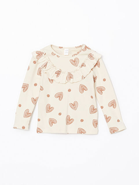 LCW Kids Bisiklet Yaka Kalp Baskılı Kız Çocuk Tişört - W4LT25Z1-LRB