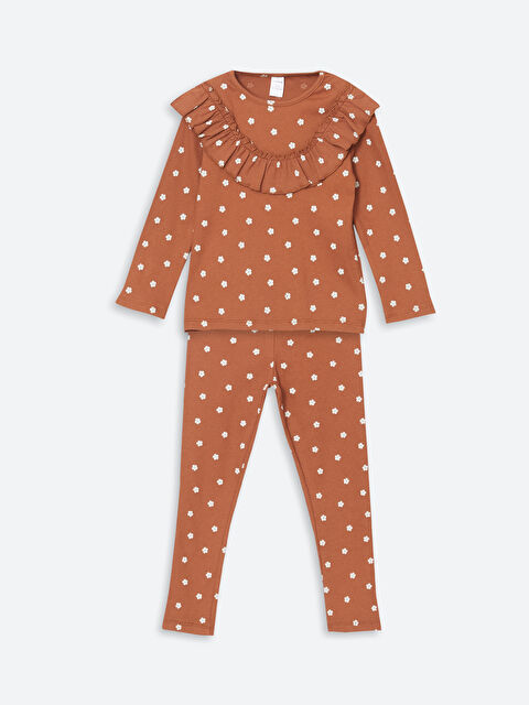 LCW Kids Bisiklet Yaka Çiçekli Kız Çocuk Bluz ve Tayt 2'li - W4LT43Z1-LQY