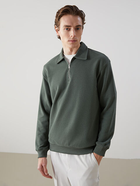 LCW Vision Polo Yaka Uzun Kollu Erkek Sweatshirt - W4LT78Z8-DLB