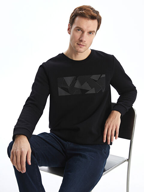 LCWAIKIKI Classic Bisiklet Yaka Baskılı Erkek Kalın Sweatshirt - W4LU11Z8-CVL