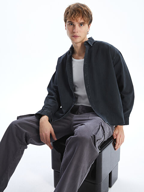 XSIDE Rahat Kalıp Uzun Kollu Gabardin Erkek Gömlek Ceket - W4LU40Z8-RQL