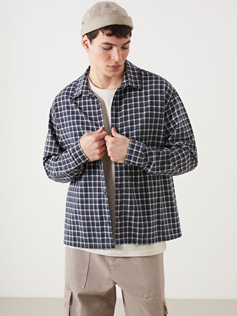 XSIDE Rahat Kalıp Uzun Kollu Ekose Gabardin Erkek Gömlek - W4LU41Z8-LN6