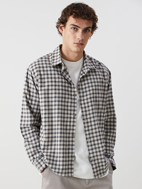 XSIDE Rahat Kalıp Uzun Kollu Ekose Gabardin Erkek Gömlek - W4LU42Z8-LKQ