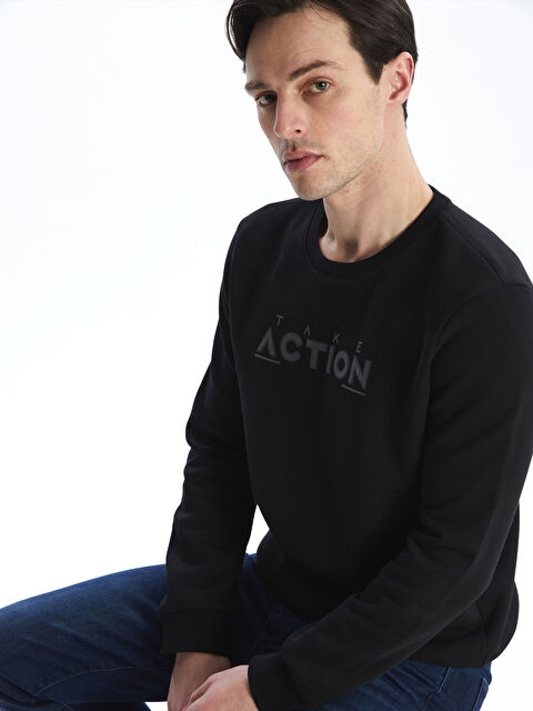 LCWAIKIKI Classic Bisiklet Yaka Baskılı Erkek Kalın Sweatshirt - W4LV34Z8-CVL