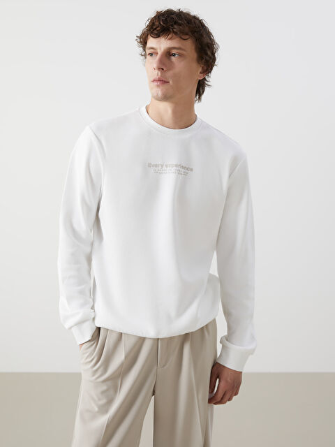 LCWAIKIKI Classic Bisiklet Yaka Baskılı Erkek Kalın Sweatshirt - W4LV37Z8-R9J