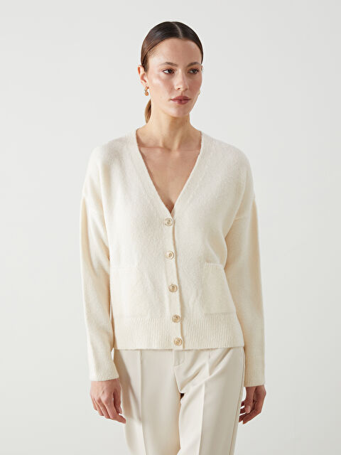 LCW Vision V Yaka Kadın Triko Hırka - W4LV47Z8-FDU