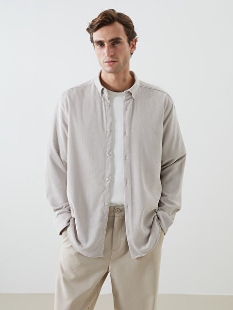 LCW Vision Regular Fit Uzun Kollu Kadife Erkek Gömlek - W4LV63Z8-YKV