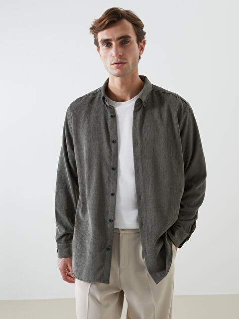 LCW Vision Regular Fit Uzun Kollu Kadife Erkek Gömlek - W4LV63Z8-Z6Y