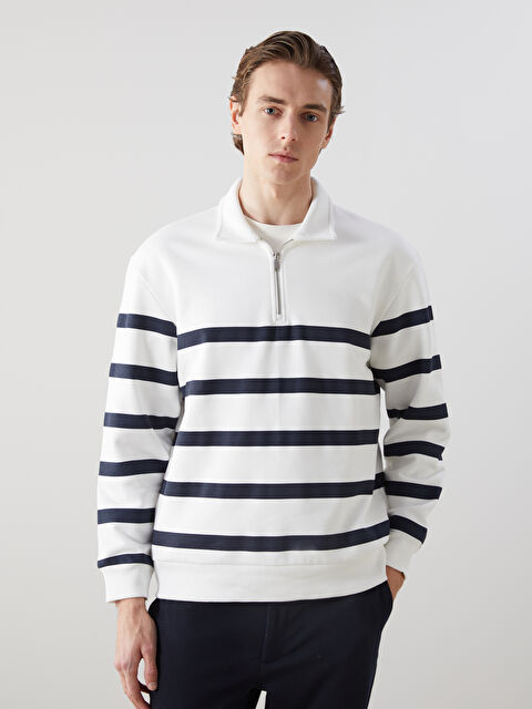 LCW Vision Polo Yaka Uzun Kollu Çizgili Erkek Sweatshirt - W4LV79Z8-LJX