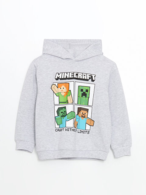 LCW Kids Kapüşonlu Minecraft Baskılı Erkek Çocuk Kalın Sweatshirt - W4LY28Z4-LAK