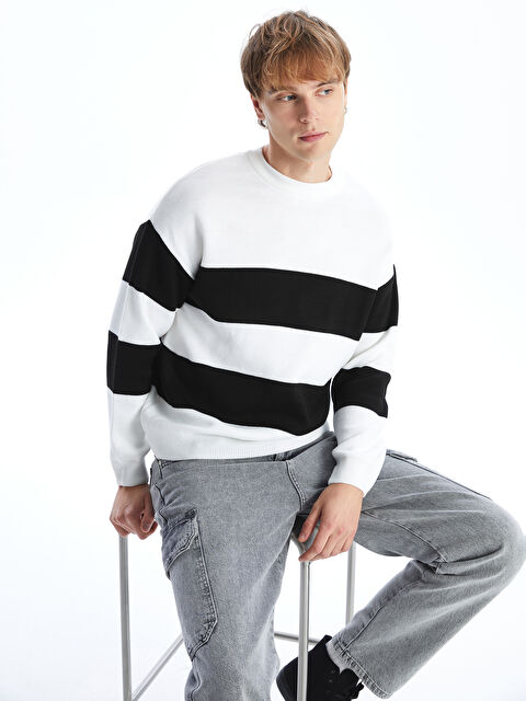 XSIDE Bisiklet Yaka Uzun Kollu Çizgili Erkek Triko Kazak - W4LY35Z8-CVL