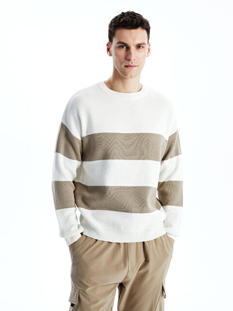 XSIDE Bisiklet Yaka Uzun Kollu Çizgili Erkek Triko Kazak - W4LY35Z8-PUX