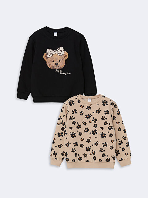 LCW Kids Bisiklet Yaka Baskılı Kız Bebek Sweatshirt 2'li - W4LY67Z1-CVL