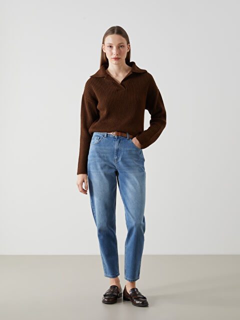 LCW Jeans Beli Kemerli Mom Fit Kadın Jean Pantolon - W4LY90Z8-507