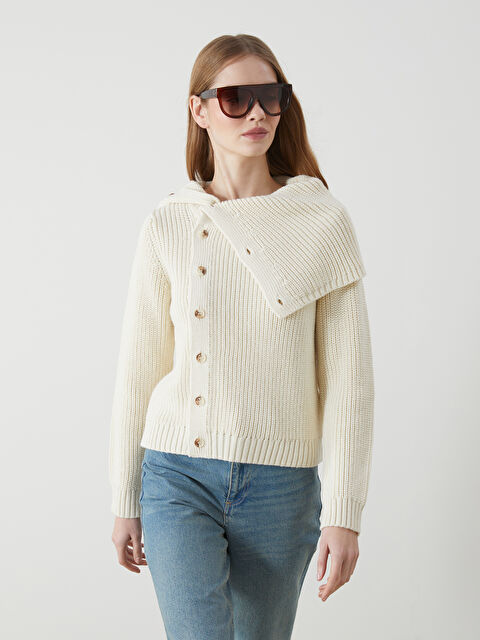 LCW Vision Dökümlü Yaka Kadın Triko Kazak - W4M039Z8-FDU