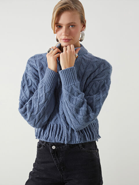 LCW Vision Bisiklet Yaka Kendinden Desenli Kadın Triko Kazak - W4M099Z8-VX2