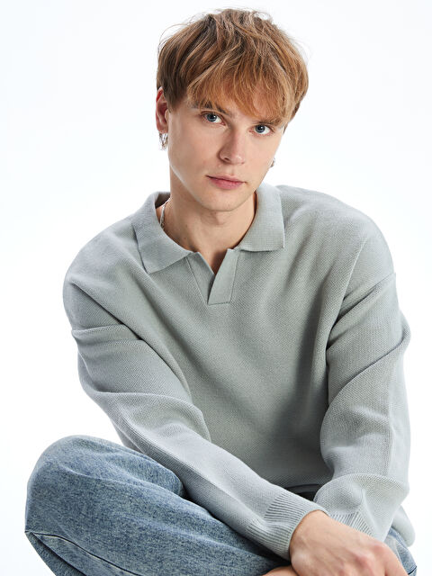 XSIDE Polo Yaka Uzun Kollu Erkek Triko Kazak - W4M206Z8-YGF