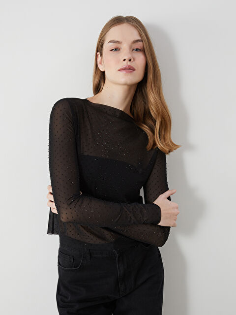 LCW Vision Bisiklet Yaka Taşlı Kadın Bluz - W4M248Z8-CVL