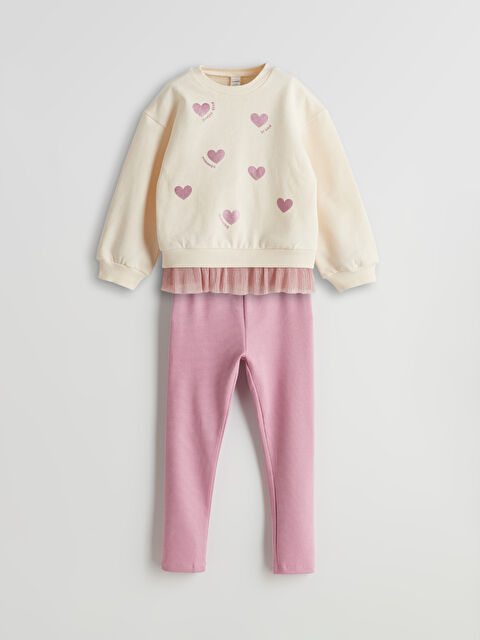 LCW Kids Baskılı Kalın Kız Çocuk Sweatshirt ve Tayt 2'li - W4M269Z1-FRC