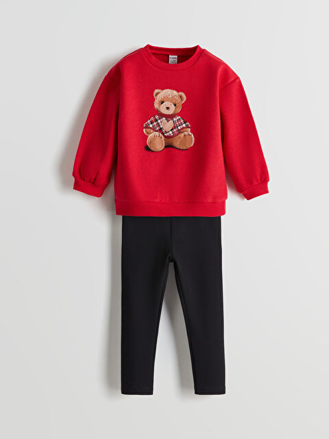 LCW Kids Ayı Teddy Desenli Kız Çocuk Sweatshirt ve Tayt 2'li - W4M280Z1-E9U