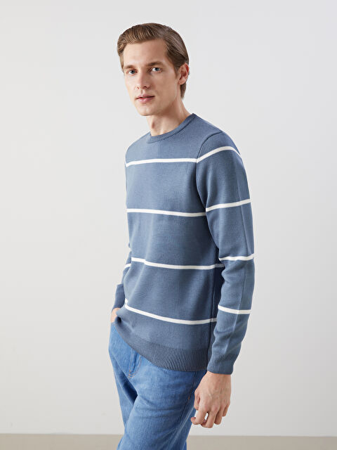 LCWAIKIKI Classic Bisiklet Yaka Uzun Kollu Çizgili Erkek Triko Kazak - W4M308Z8-YW2