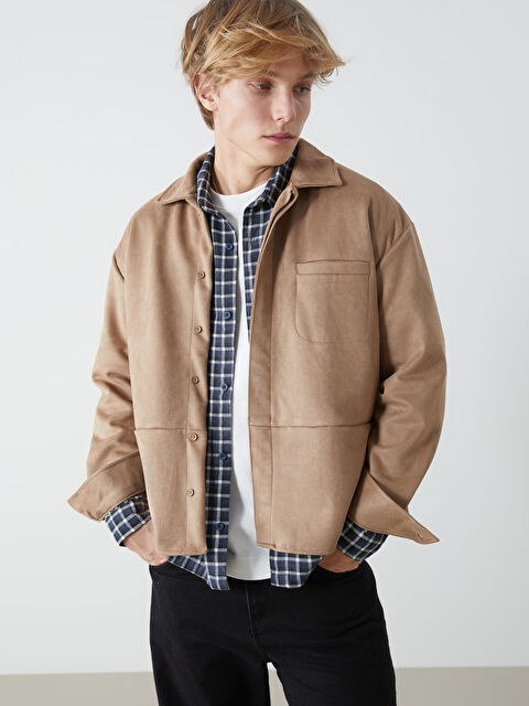 XSIDE Regular Fit Uzun Kollu Süet Erkek Gömlek Ceket - W4M335Z8-VZH