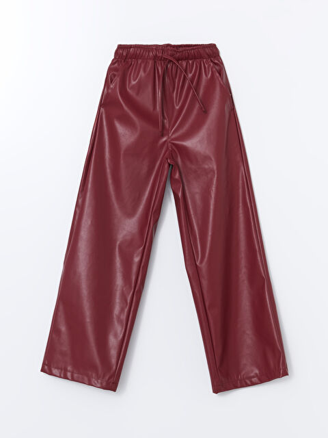 LCW Kids Beli Lastikli Deri Görünümlü Kız Çocuk Pantolon - W4M365Z4-DM5