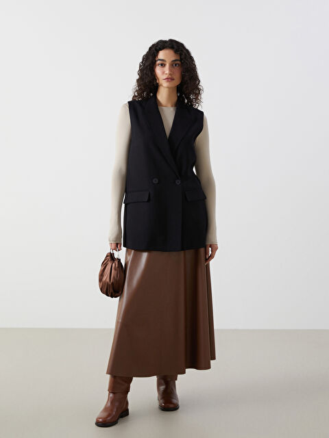 LCW Modest Beli Lastikli Deri Görünümlü Kadın Etek - W4M367Z8-YZN