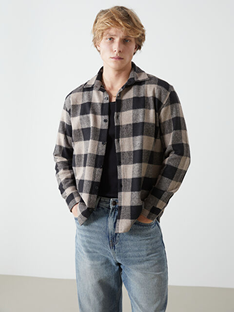 XSIDE Rahat Kalıp Uzun Kollu Ekose Erkek Gömlek Ceket - W4M381Z8-LKQ