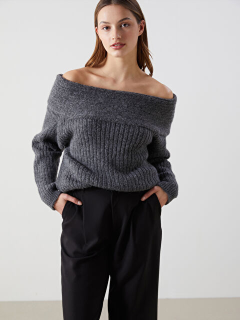 LCW Vision Kayık Yaka Kadın Triko Kazak - W4M387Z8-DRU