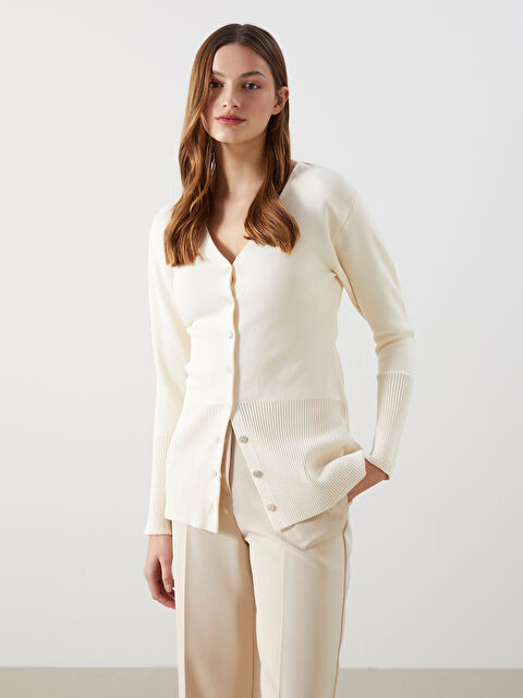 LCW Vision V Yaka Kadın Triko Hırka - W4M393Z8-FDU