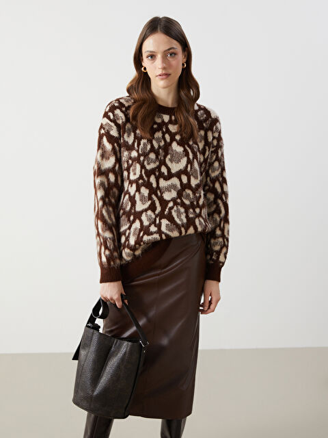 LCW Modest Bisiklet Yaka Desenli Kadın Triko Tunik - W4M394Z8-MJD