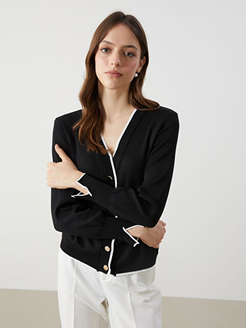 LCW Modest V Yaka Kadın Triko Hırka - W4M402Z8-CVL