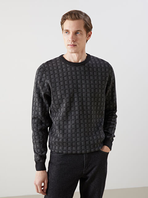 LCWAIKIKI Classic Bisiklet Yaka Uzun Kollu Ekose Erkek Triko Kazak - W4M413Z8-D3A