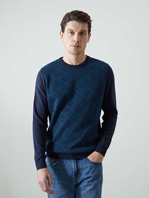 LCWAIKIKI Classic Bisiklet Yaka Uzun Kollu Desenli Erkek Triko Kazak - W4M415Z8-RFH