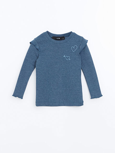 LCW Kids Bisiklet Yaka Nakışlı Kız Çocuk Tişört